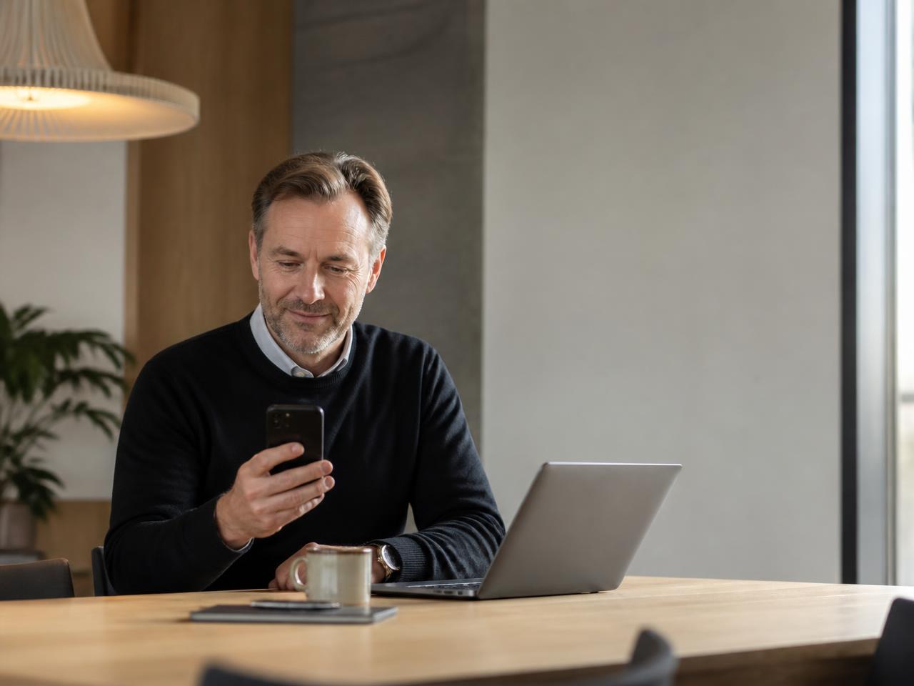 Säljare får en signeringsbekräftelse i mobilen på kontoret